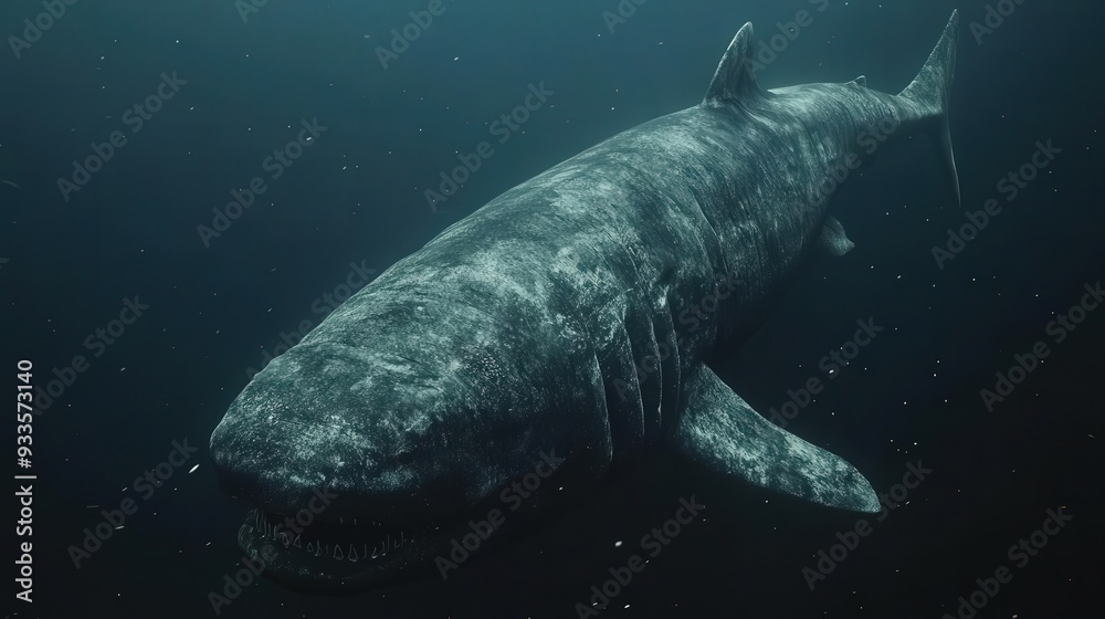 Fototapeta premium 4K Realistic Massive Greenland shark in deep Arctic waters,