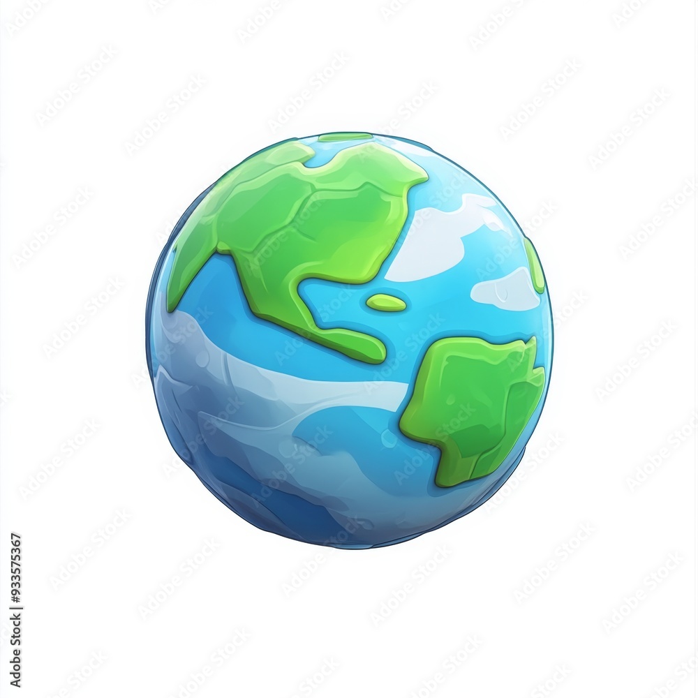 Obraz premium Creative 3D Earth Icon: Abstract Cartoon Planet for Environmental Protection Campaigns. Minimalist Design with Elegant Gradients for Eco-friendly Marketing, UI, and Graphic Design. Green Sustainabilit
