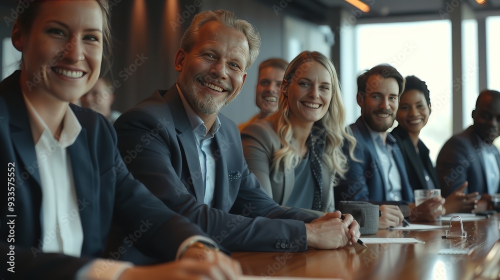 Conference table scene, diverse business people smiling, cinematic lighting, sharp focus, professional color grading. Conference table scene, diverse business people smiling, cinematic lighting, sharp focus, professional color grading.