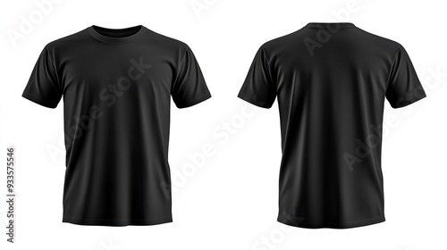 Black T-shirts front and back view, used as design template isolated on white background .generative ai