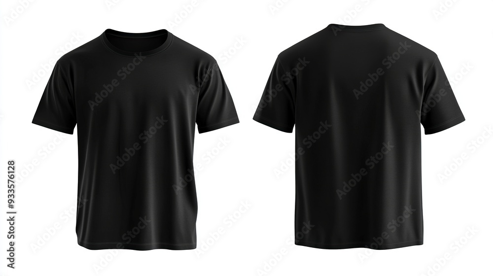 Black T-shirts front and back view, used as design template isolated on white background .generative ai Black T-shirts front and back view, used as design template isolated on white background .generative ai