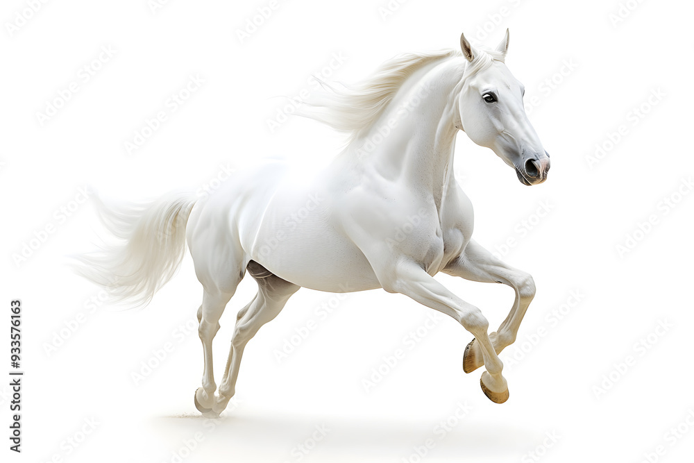 Beautiful white horse galloping isolated on white background Beautiful white horse galloping isolated on white background