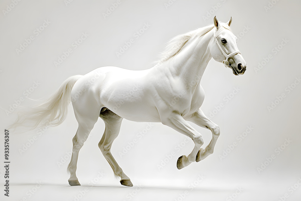 Beautiful white horse galloping isolated on white background Beautiful white horse galloping isolated on white background