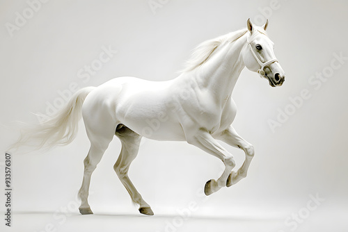 Beautiful white horse galloping isolated on white background