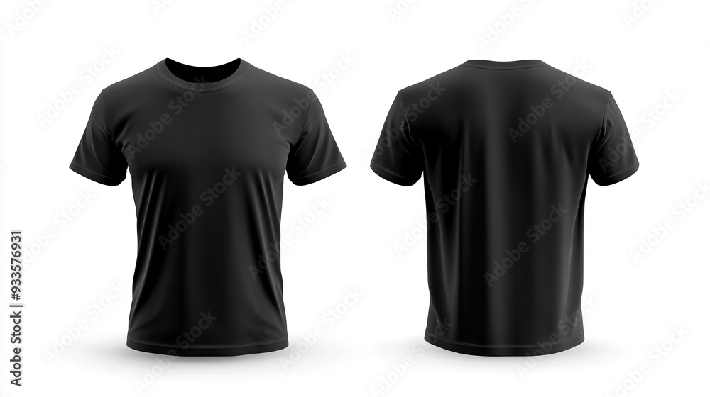 Black T-shirts front and back view, used as design template isolated on white background .generative ai Black T-shirts front and back view, used as design template isolated on white background .generative ai