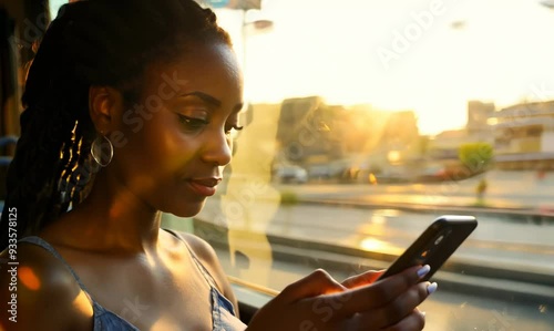 Ivorian Woman Browsing Social Media During Commute