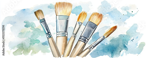 Art class, paintbrushes and canvases, creativity in progress, Watercolor style