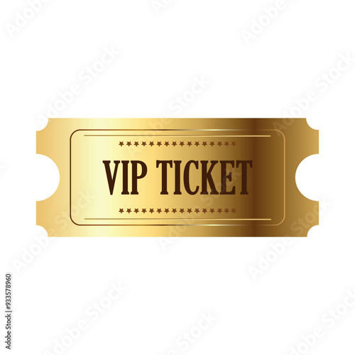 Golden ticket VIP template white isolated background. Admit one gold ticket. Ticket Admission Entry Event Design	