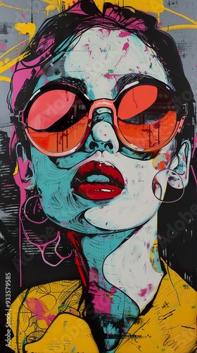 Bold and Beautiful: A Colorful Portrait of a Woman in Sunglasses photo