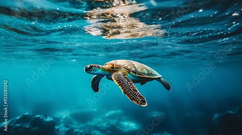 Sea Turtle Swimming Underwater