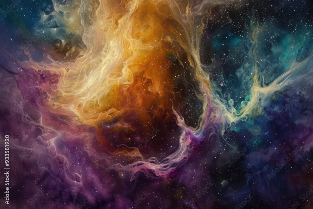 Obraz premium Abstract Cosmic Nebula with Swirling Colors and Stars