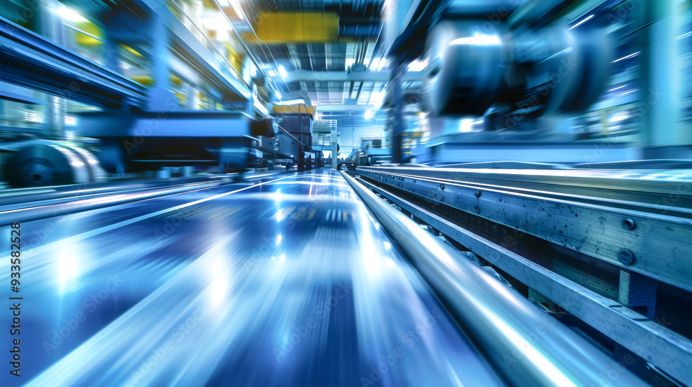 Steel fingers press against paper as vibrant blue tones blur in a bustling printing factory, capturing the energy of the production process Steel fingers press against paper as vibrant blue tones blur in a bustling printing factory, capturing the energy of the production process