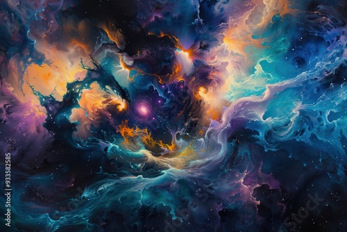 Abstract Cosmic Nebula with Swirling Colors and Stars