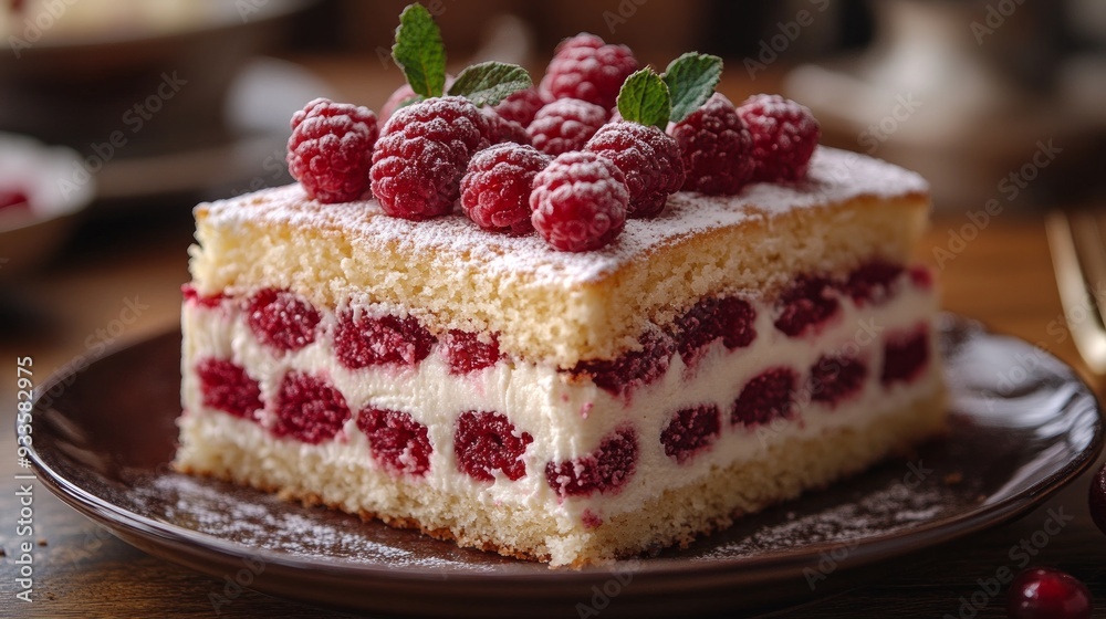 Raspberry Cake Slice with Whipped Cream Raspberry Cake Slice with Whipped Cream