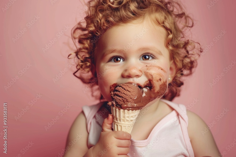 Baby girl captivating smile and freckles highlight her youthful and spirited nature. Little one can't get enough of their ice cream. Pure essence of childhood capturing uninhibited joy. Baby girl captivating smile and freckles highlight her youthful and spirited nature. Little one can't get enough of their ice cream. Pure essence of childhood capturing uninhibited joy.