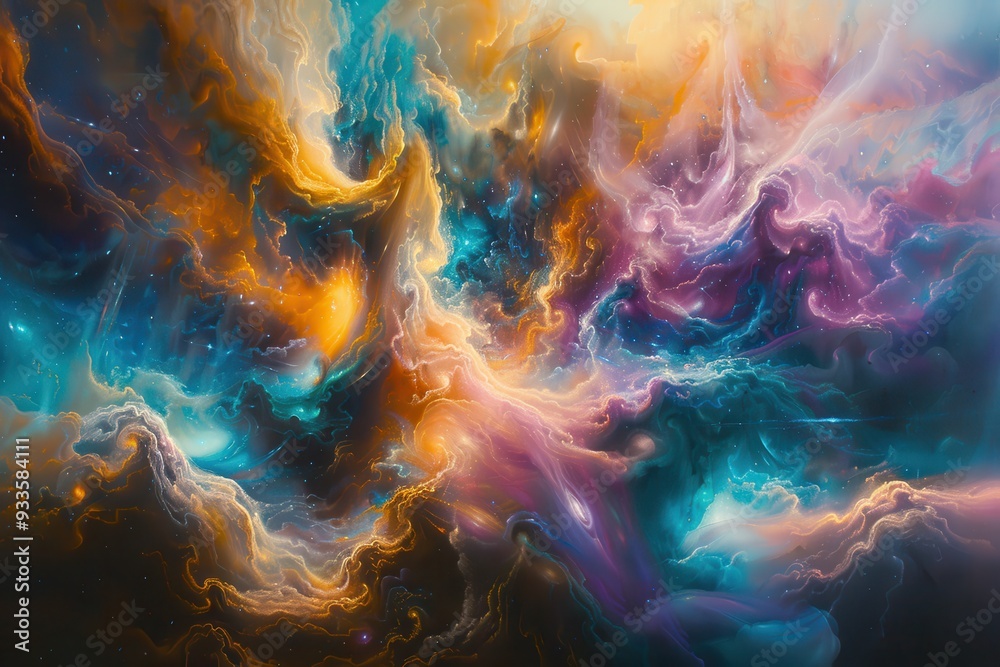 Abstract Cosmic Nebula with Swirling Colors and Stars Abstract Cosmic Nebula with Swirling Colors and Stars