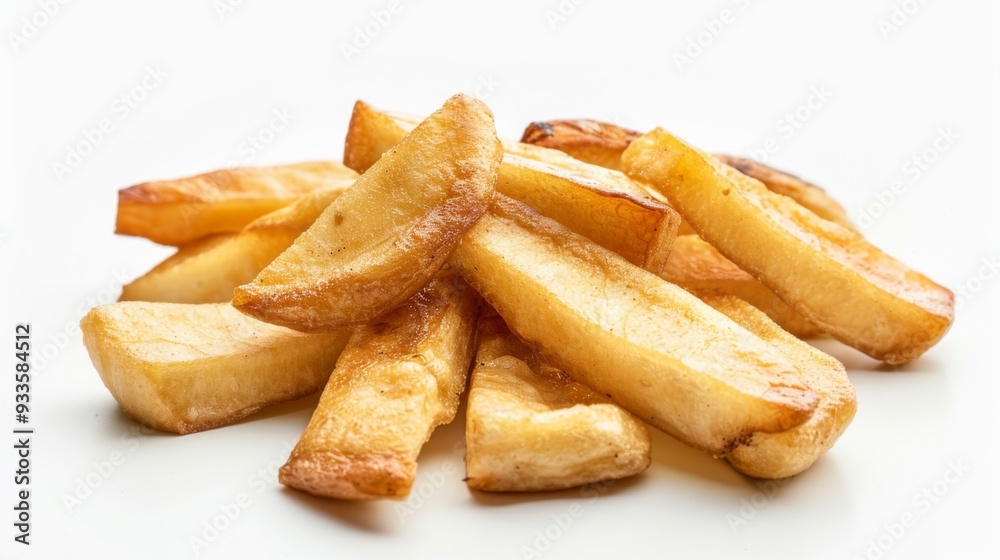 Fried Potato wedges. Fast food. Isolated on white. Generative AI Fried Potato wedges. Fast food. Isolated on white. Generative AI