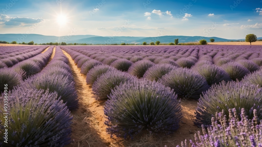 Lavender Field with Two Paths and a Sunlit Sky Lavender Field with Two Paths and a Sunlit Sky