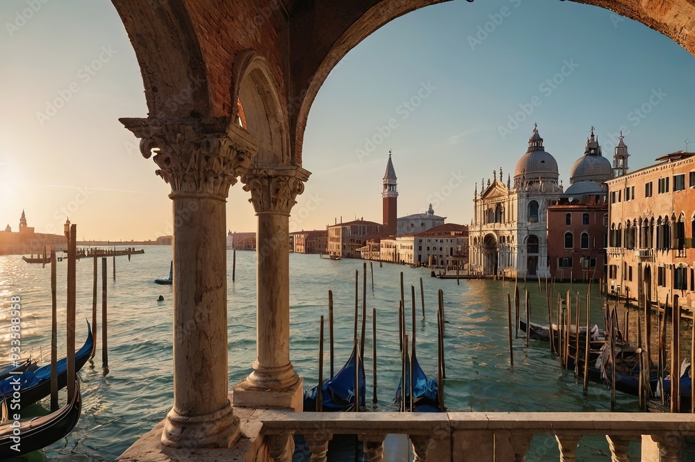 Naklejka premium overlooking the Monastery of Venice at sunrise, Italy