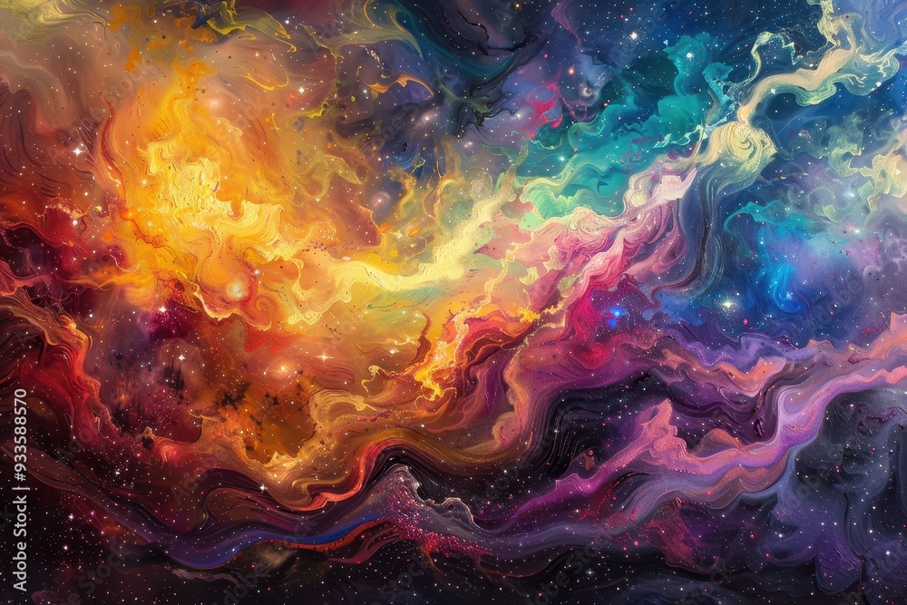 Abstract Cosmic Nebula with Swirling Colors and Glimmering Stars