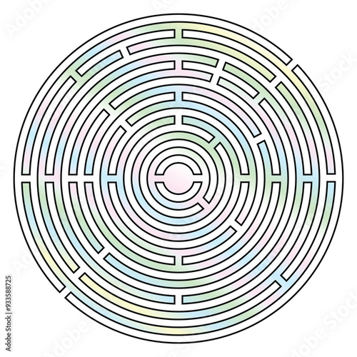 Labyrinth vector. Circle maze game illustration