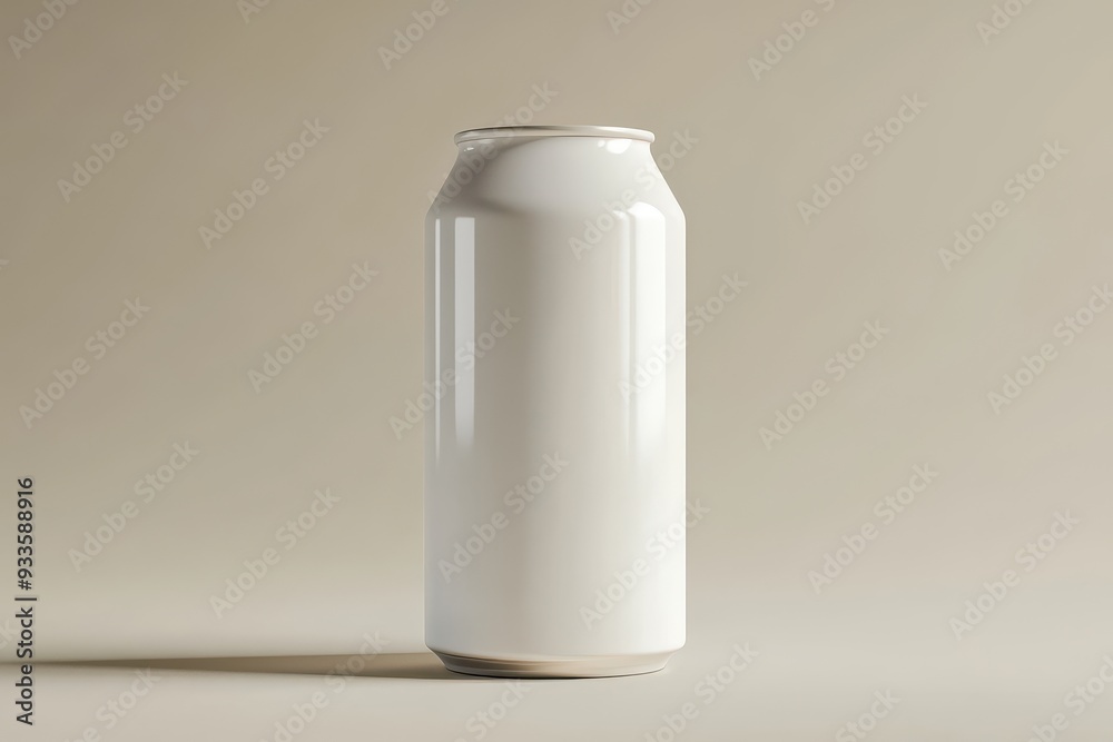 White aluminum can mockup on a beige background. White aluminum can mockup on a beige background.