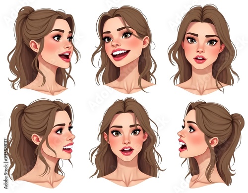 set of woman showing multiple expression,expressions set,set of emotions