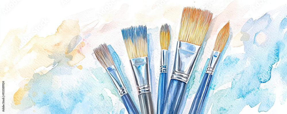 Fototapeta premium Art class, paintbrushes and canvases, creativity in progress, Watercolor style