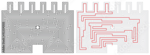 Labyrinth (maze) game with solution. High level of difficulty with mysterious castle concept.