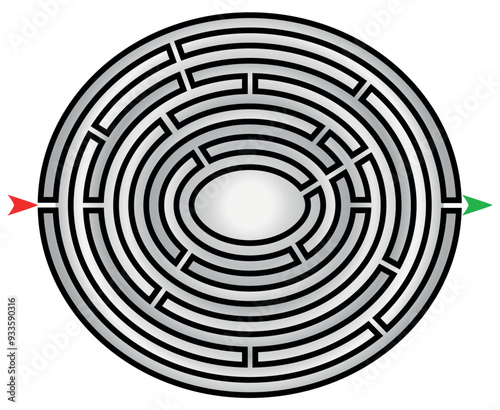 Ellipse labyrinth vector illustration. Maze puzzle game. 