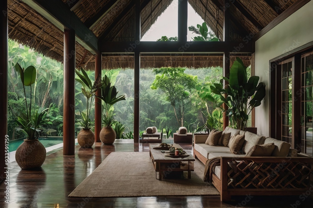 Fototapeta premium villa at luxury rainforest resort in Bali