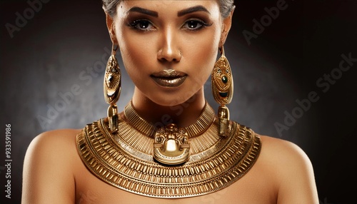 woman in Egyptian gold jewelry - Cleopatra photo