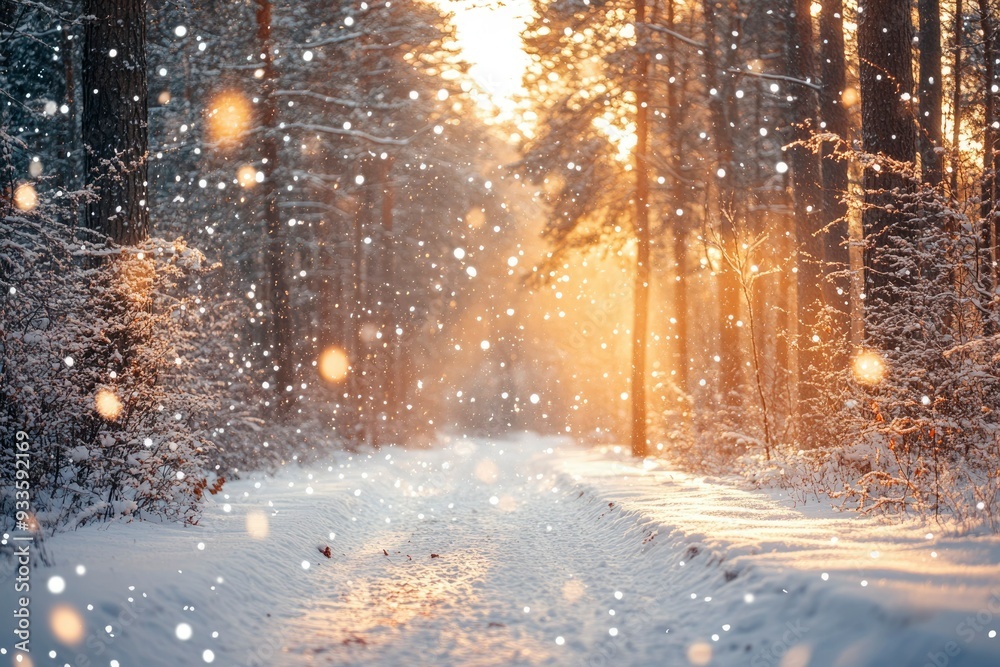 A Snowy Path Through a Sunlit Winter Forest A Snowy Path Through a Sunlit Winter Forest