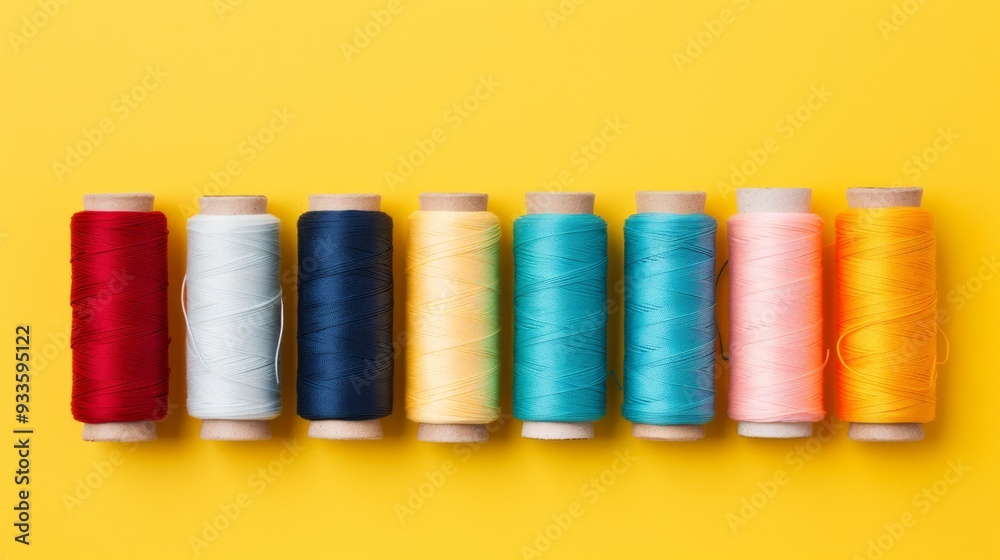 Spool of sewing thread. Colored yarns used by factories in the clothing industry. Neural network ai generated art