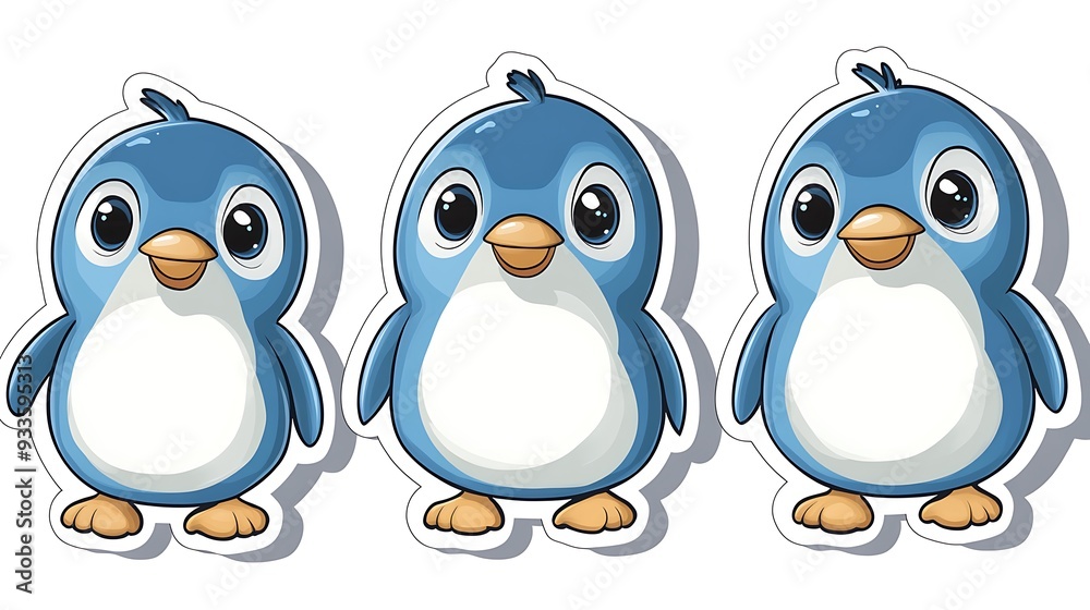 Fototapeta premium Adorable Blue Penguin Cartoon Sticker - Detailed Vector Illustration for Die-Cut Stickers on White Background