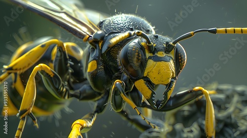 Yellow and black wasps photo