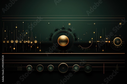 Abstract dark green and gold futuristic interface with sphere.