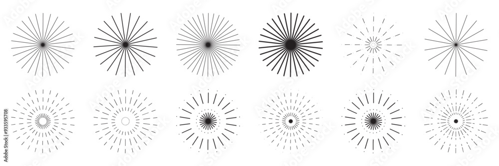 Radial circle lines.  Circular radiating lines geometric design element. line burst vector illustration