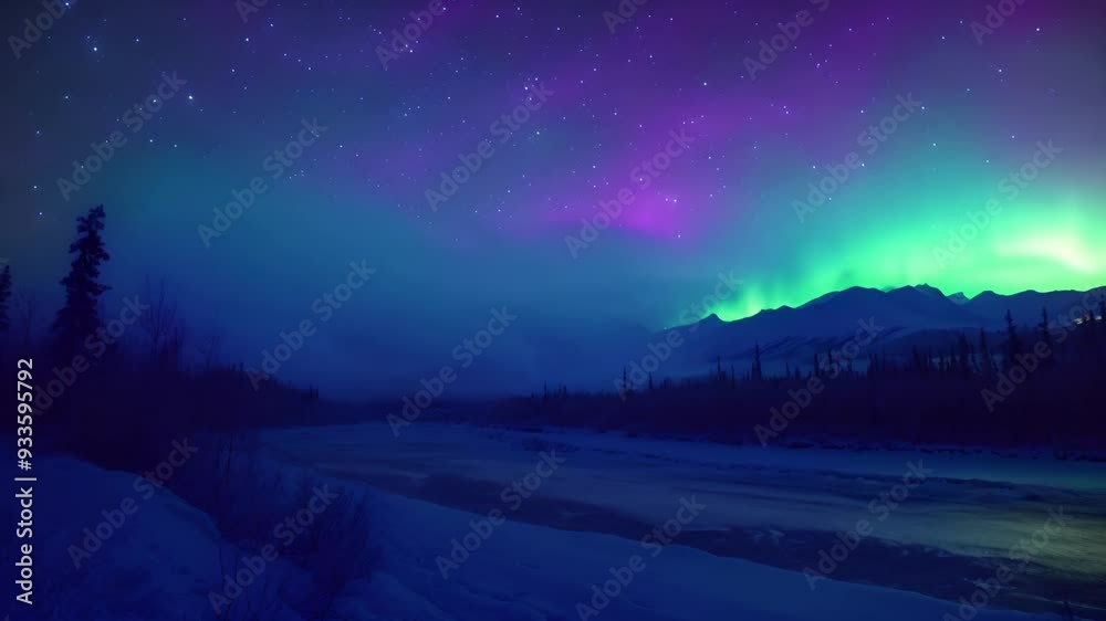 Aurora Borealis Display Over Snow-Covered Mountains Aurora Borealis Display Over Snow-Covered Mountains