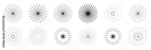 Radial circle lines.  Circular radiating lines geometric design element. line burst vector illustration