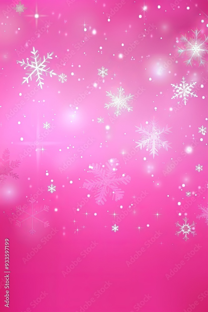 Pink Christmas or Winter Background with Various Sized White Snowflakes and Soft Blurry Bokeh Effect Pink Christmas or Winter Background with Various Sized White Snowflakes and Soft Blurry Bokeh Effect