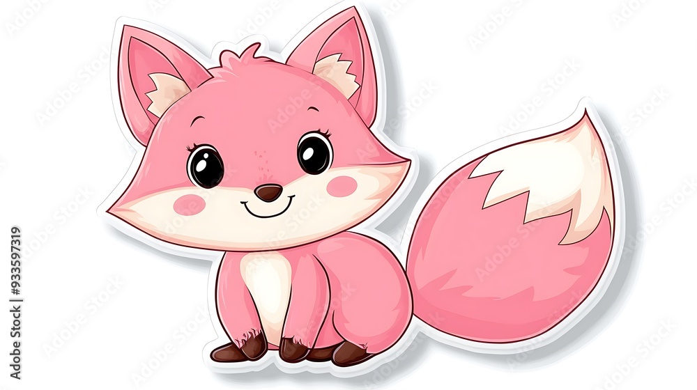Cute Pink Fox Cartoon Sticker - Detailed and Vibrant Vector Illustration for Die-Cut Designs on White Background Cute Pink Fox Cartoon Sticker - Detailed and Vibrant Vector Illustration for Die-Cut Designs on White Background
