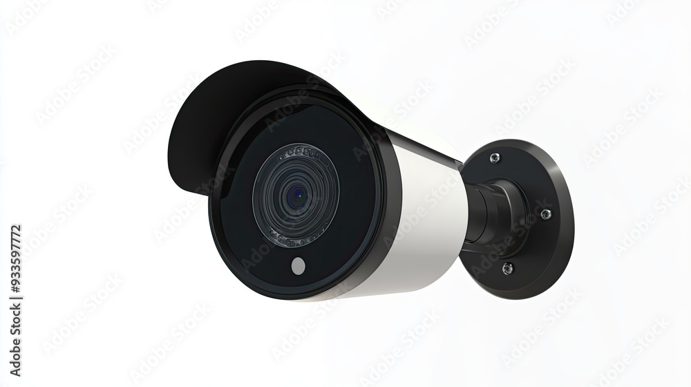 Monitoring camera isolated on white backdrop close look Monitoring camera isolated on white backdrop close look