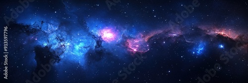 Vibrant dark night sky with stars, nebula and galaxies banner. Square view. Cosmic universe with stunning galaxy and stars in space red background.
