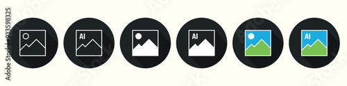 Ai generated Image Icon set. Artificial intelligence image gallery icon collection.  App gallery icons set. Editable Image icons. Circle gallery icons. 