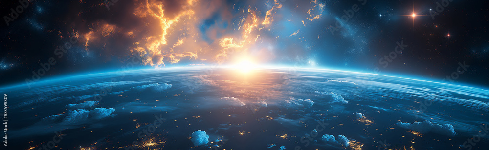 Fototapeta premium planet earth globe clouds and space background, ai technology