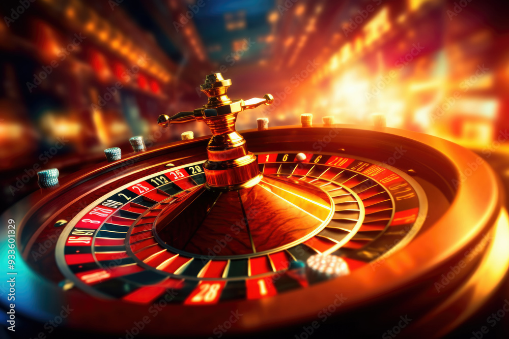 This is a detailed closeup view of a roulette wheel situated in a lively casino, capturing the essence of the thrilling atmosphere This is a detailed closeup view of a roulette wheel situated in a lively casino, capturing the essence of the thrilling atmosphere