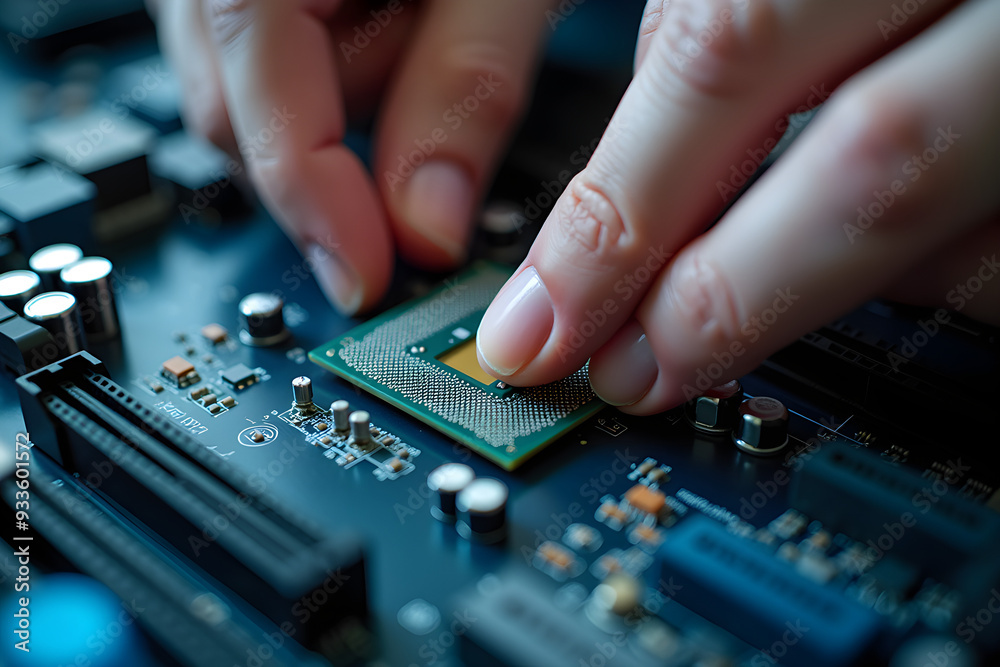 hands repair the processor on the motherboard hands repair the processor on the motherboard