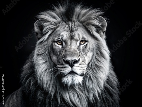 Lion king black and white in black background . King of jungle
