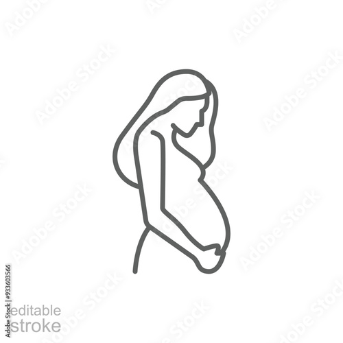 Pregnancy icon. Simple outline style. Pregnant woman, maternal, lady, fertility, mom, baby, mother, gynecology, health concept. Thin line symbol. Vector illustration isolated. Editable stroke.